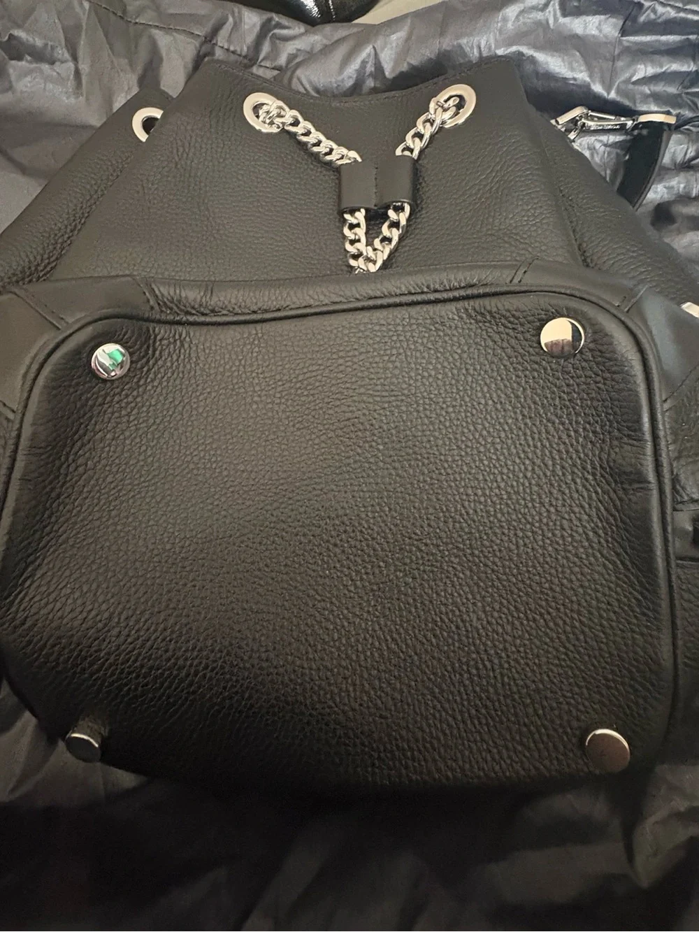 Michael Kors Black Pebbled Leather Hobo with Silver Chain Trim